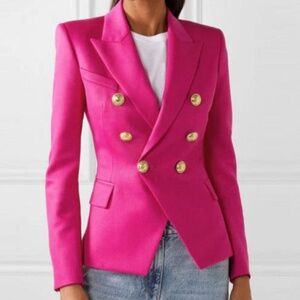 Fuchsia Long Sleeve Blazer With Gold Ornate Buttons